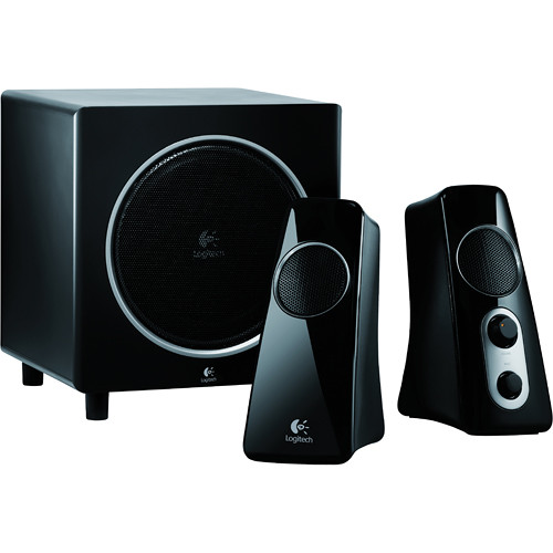 The Speaker System Z523 from Logitech is 2.1-channel audio system. Featuring two satellite speakers and a ported, down-firing subwoofer, the 40W system room-filling 360° audio. The speakers 2